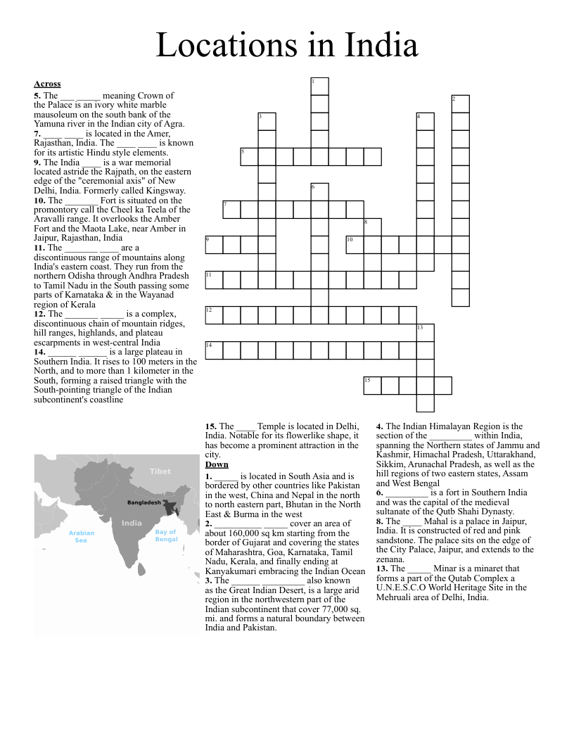 Locations In India Crossword WordMint Locations In India Crossword WordMint