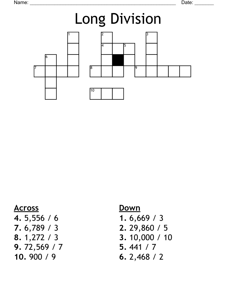 Long Division Crossword WordMint