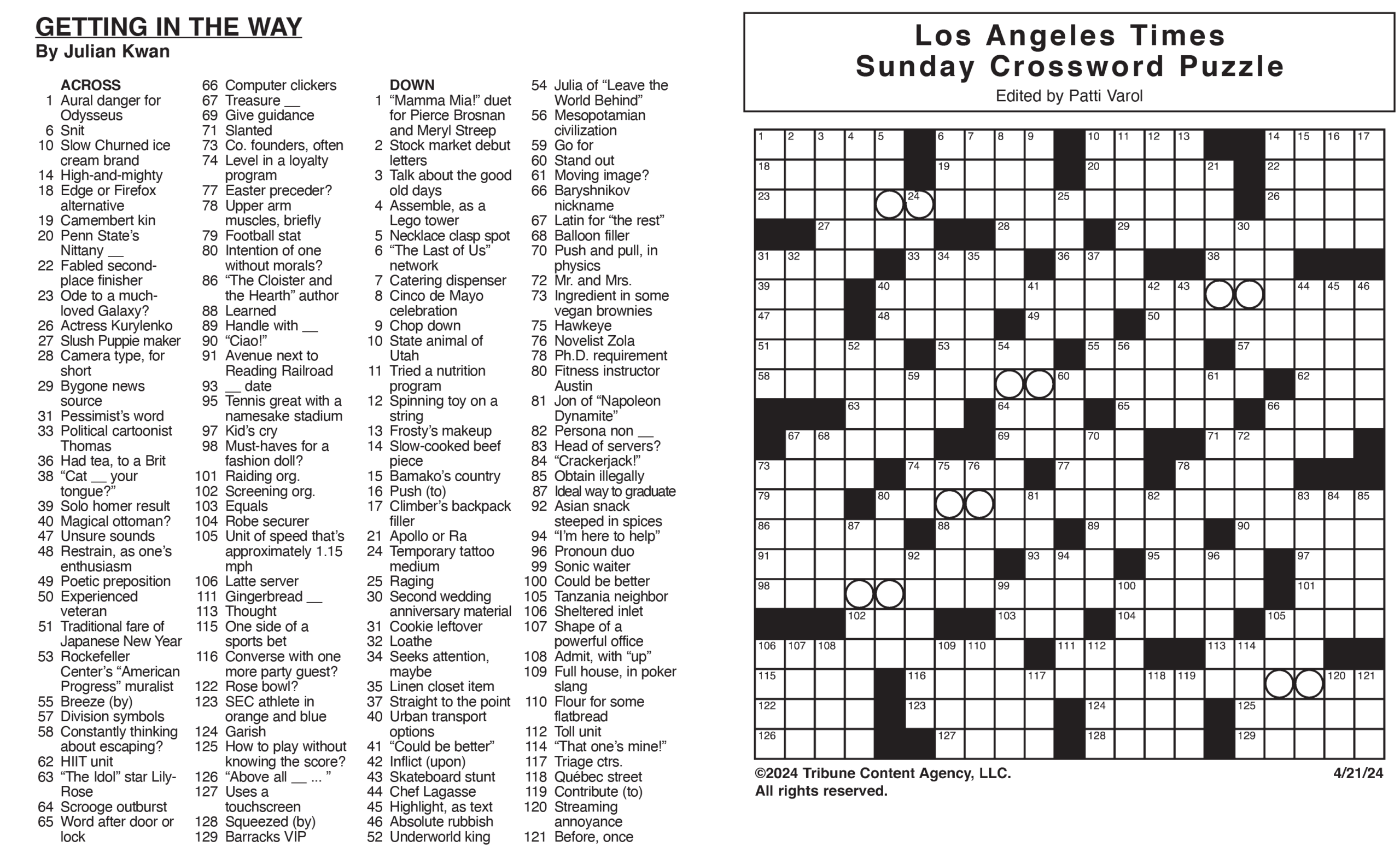 crossword answers la times today