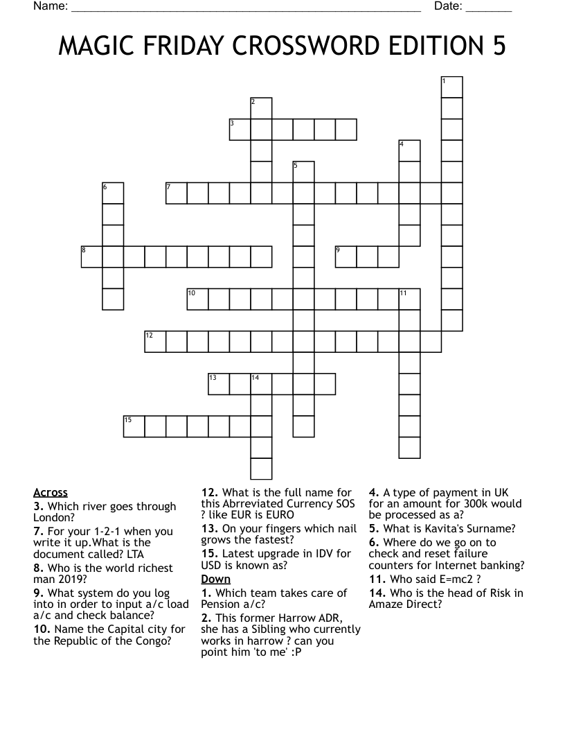 MAGIC FRIDAY CROSSWORD EDITION 5 WordMint