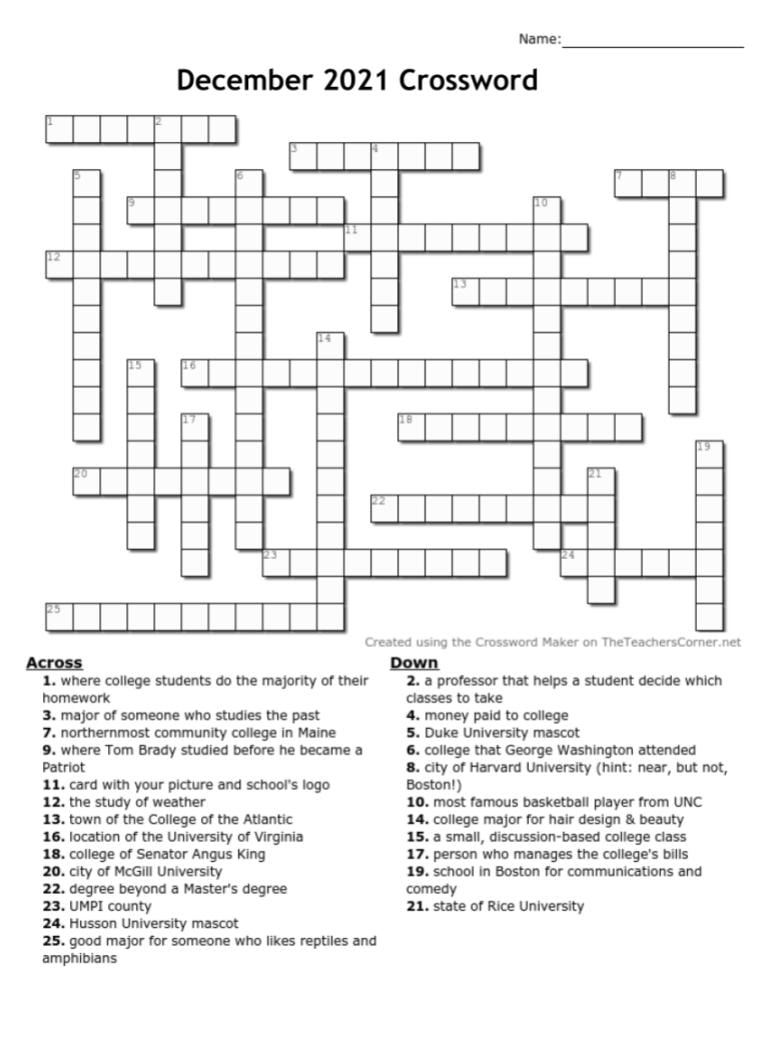 Maine College Circle Crosswords