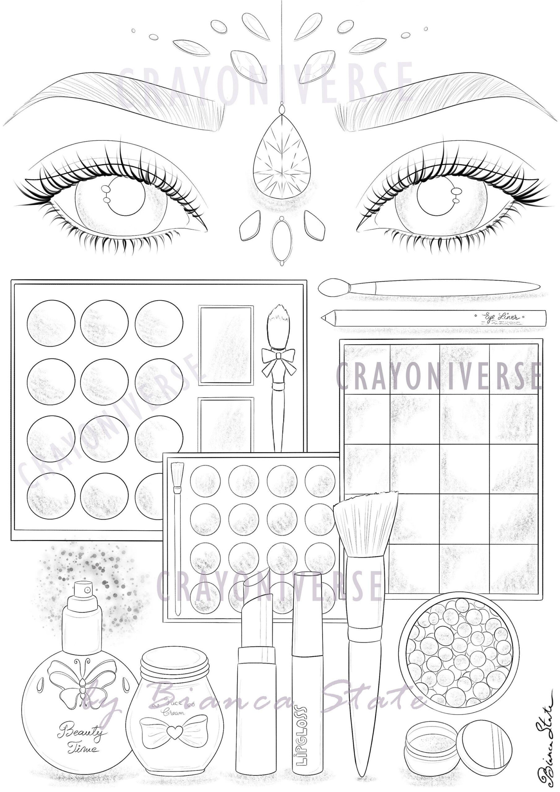 Make up Time Coloring Page For Adults Lineart Illustration JPG PDF Etsy