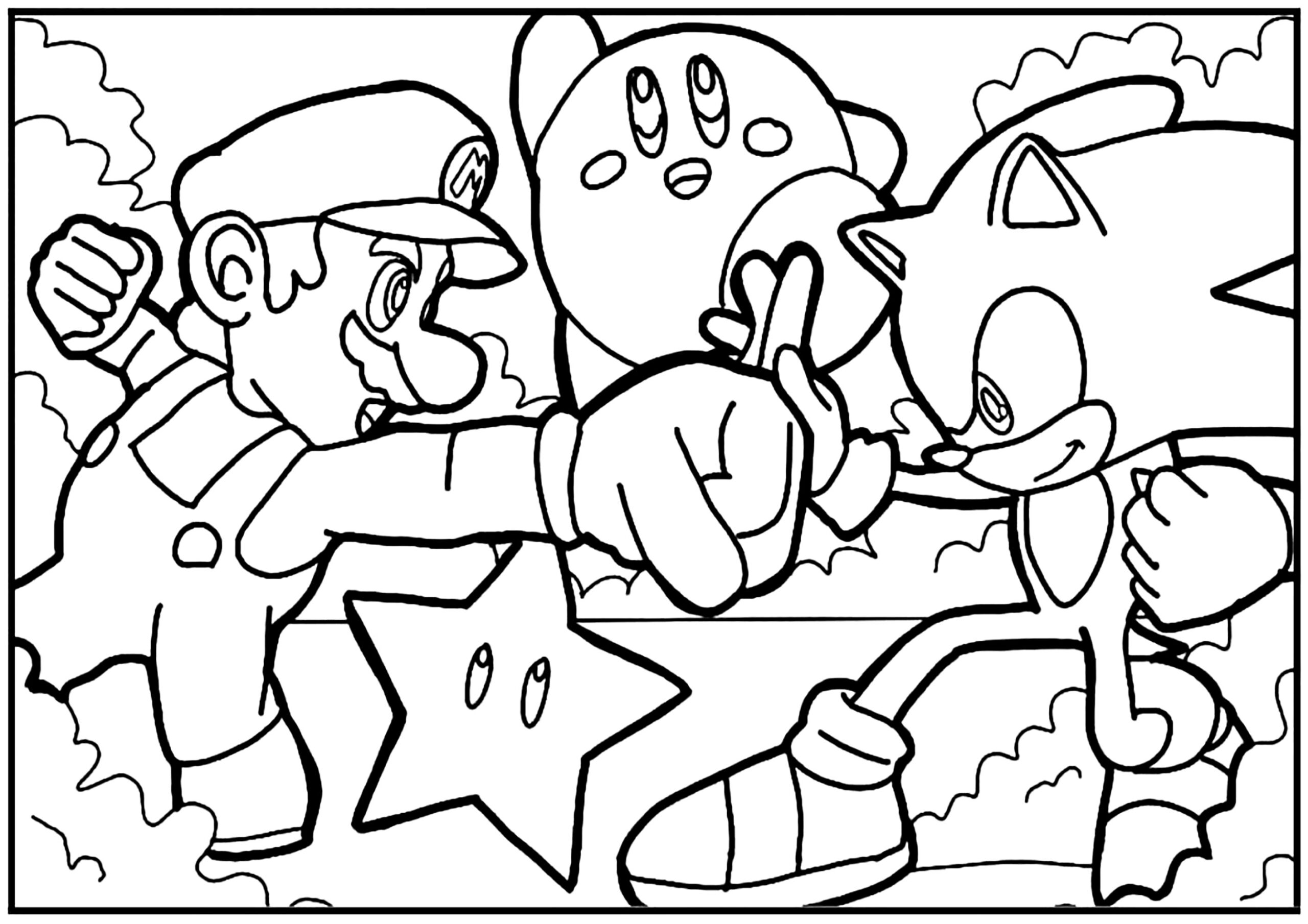 Mario And Sonic With Kirby Kirby Coloring Pages Mario And Sonic With Kirby Kirby Coloring Pages