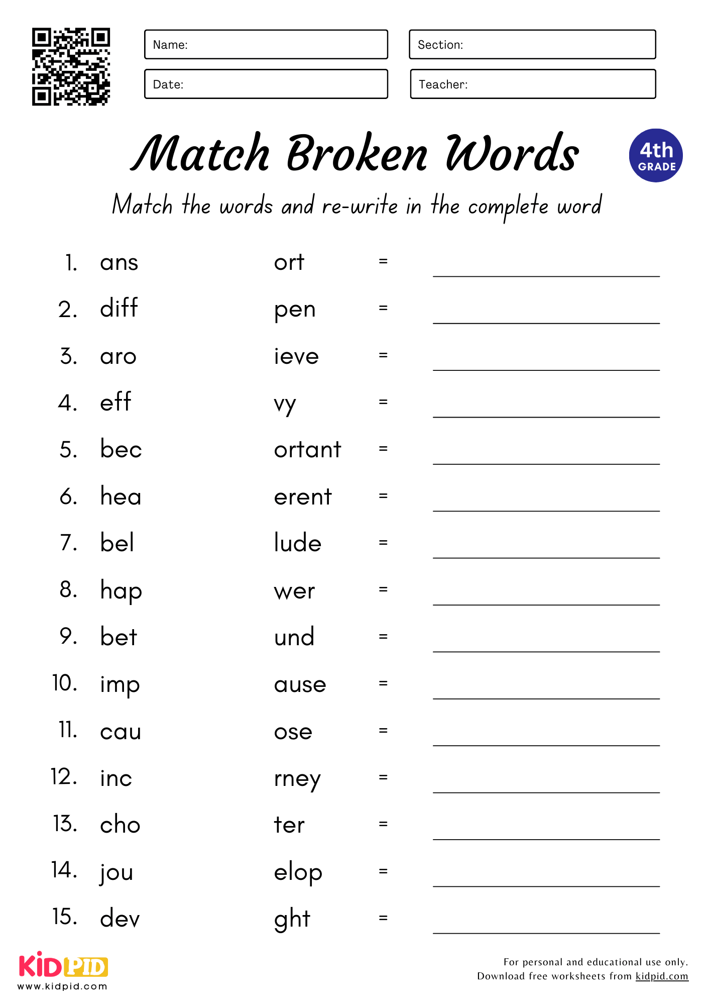 4th grade english worksheets