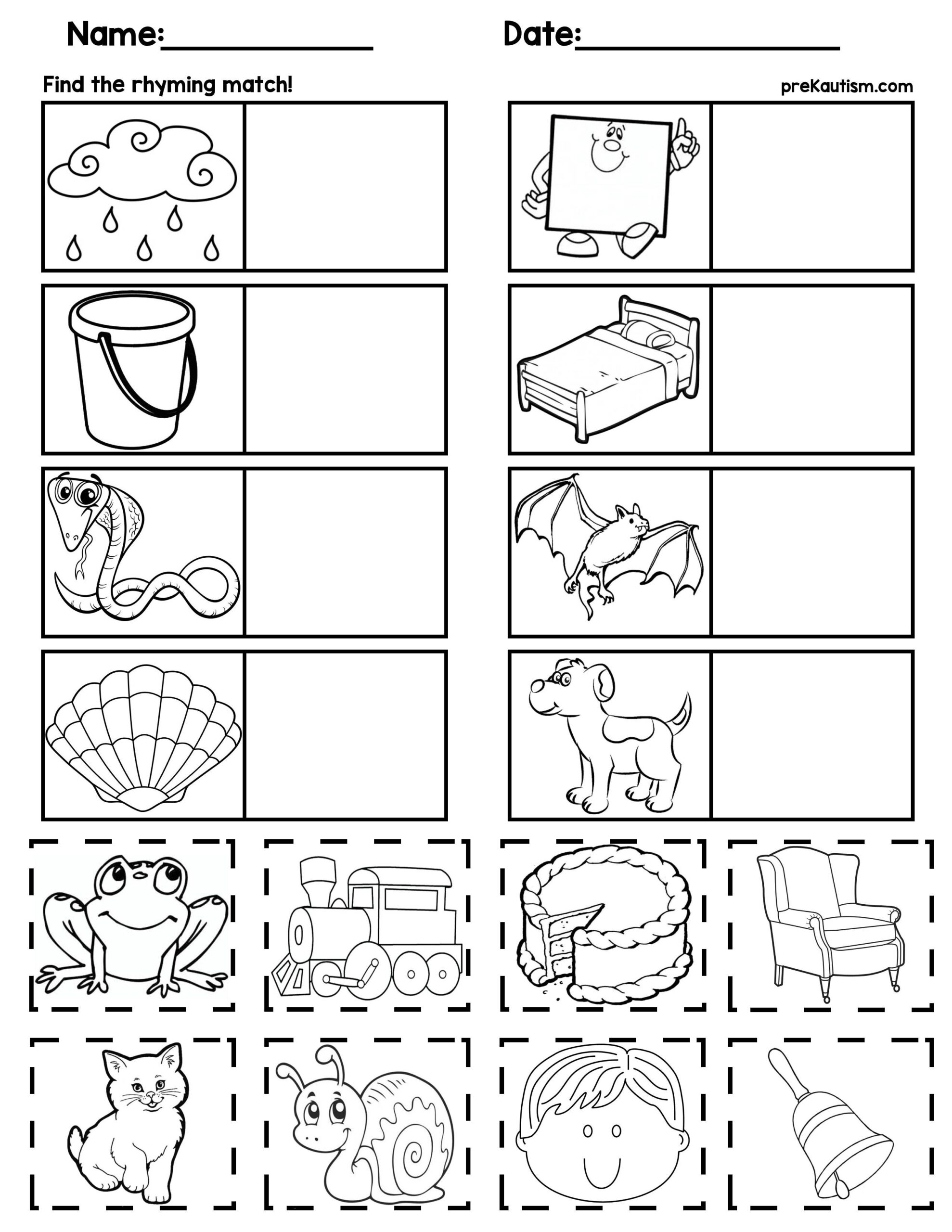 rhyming worksheet for kindergarten