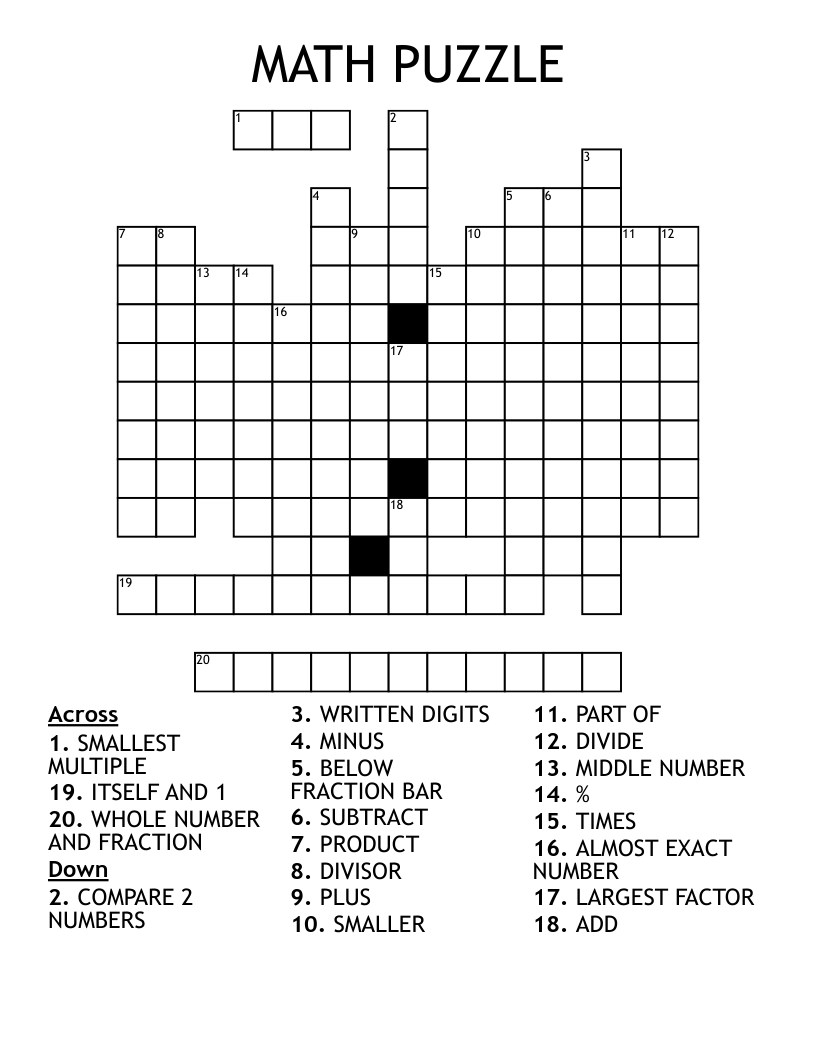 MATH PUZZLE Crossword WordMint MATH PUZZLE Crossword WordMint