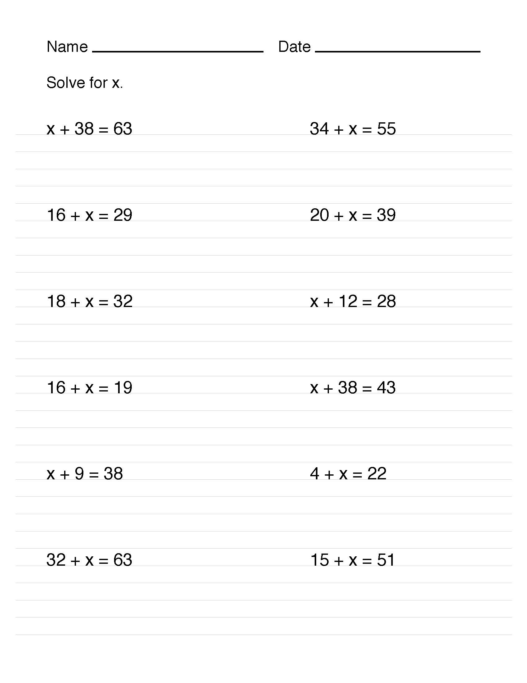 solving one step equations worksheet