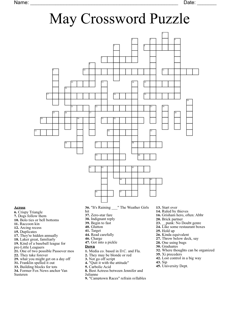 May Crossword Puzzle WordMint May Crossword Puzzle WordMint