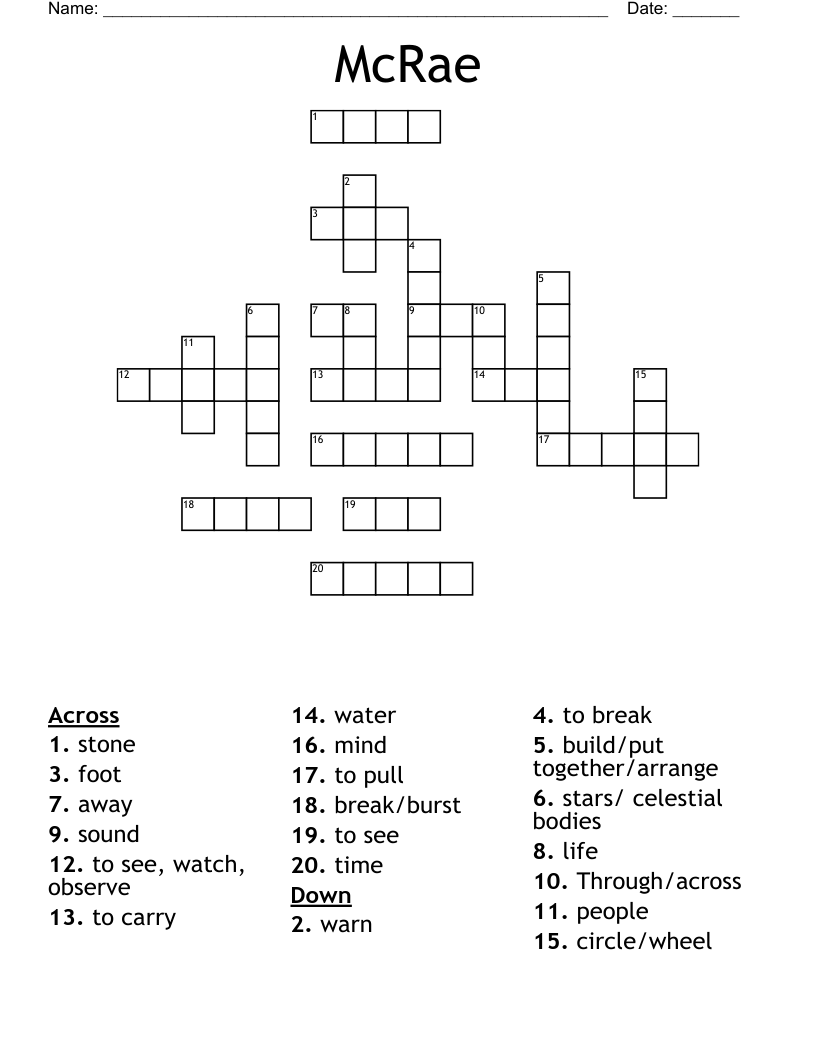 McRae Crossword WordMint