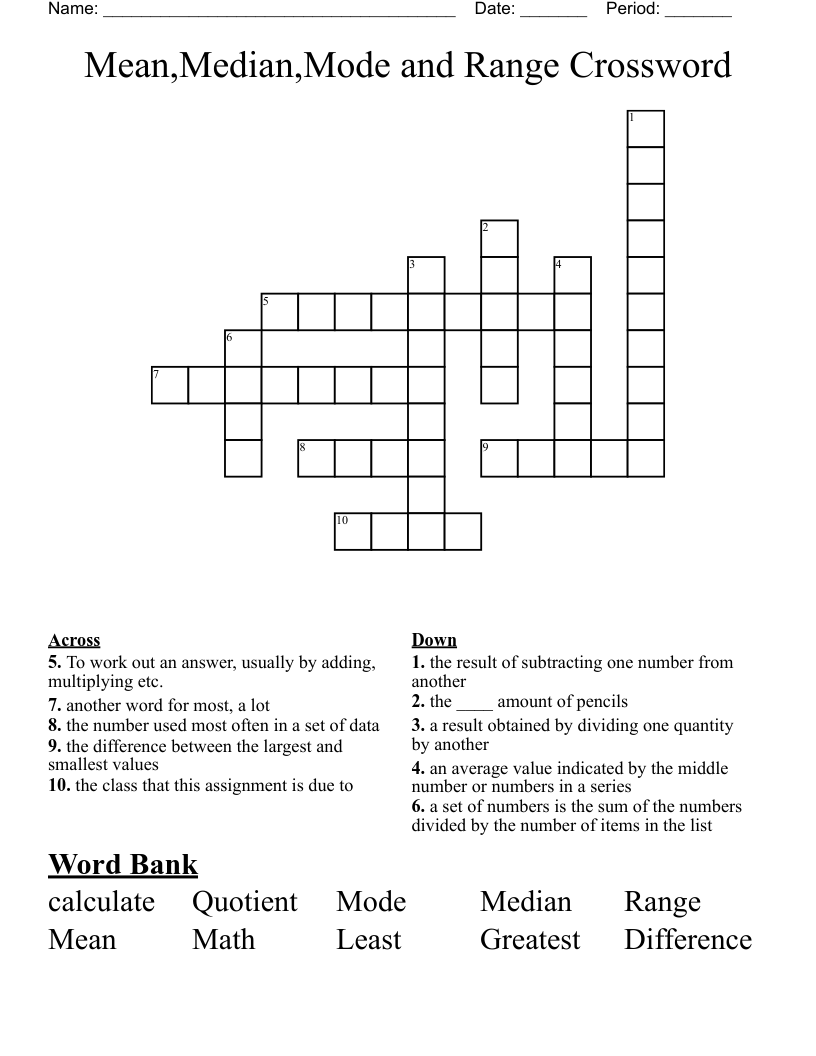 Mean Median Mode And Range Crossword WordMint