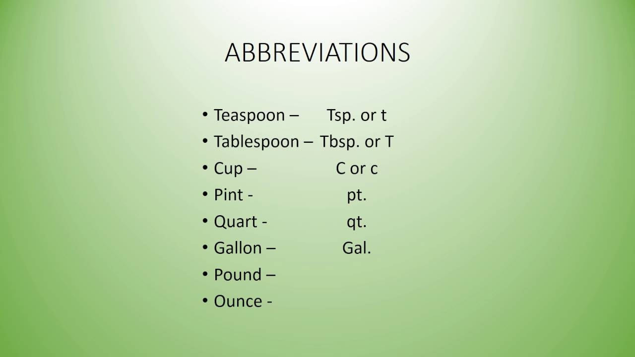 Measurement Abbreviations YouTube