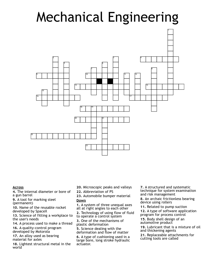 Mechanical Engineering Crossword WordMint Mechanical Engineering Crossword WordMint
