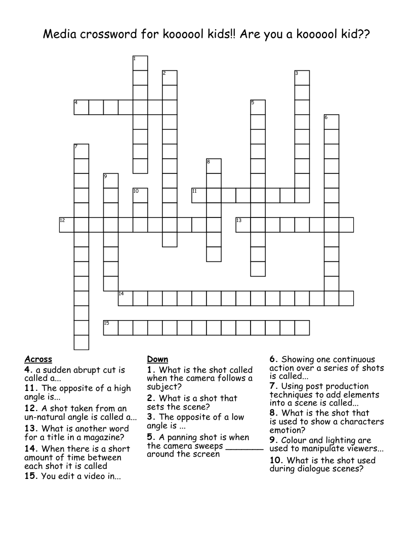 Media Crossword For Koooool Kids Are You A Koooool Kid WordMint