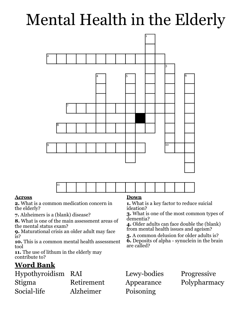 Mental Health In The Elderly Crossword WordMint Mental Health In The Elderly Crossword WordMint