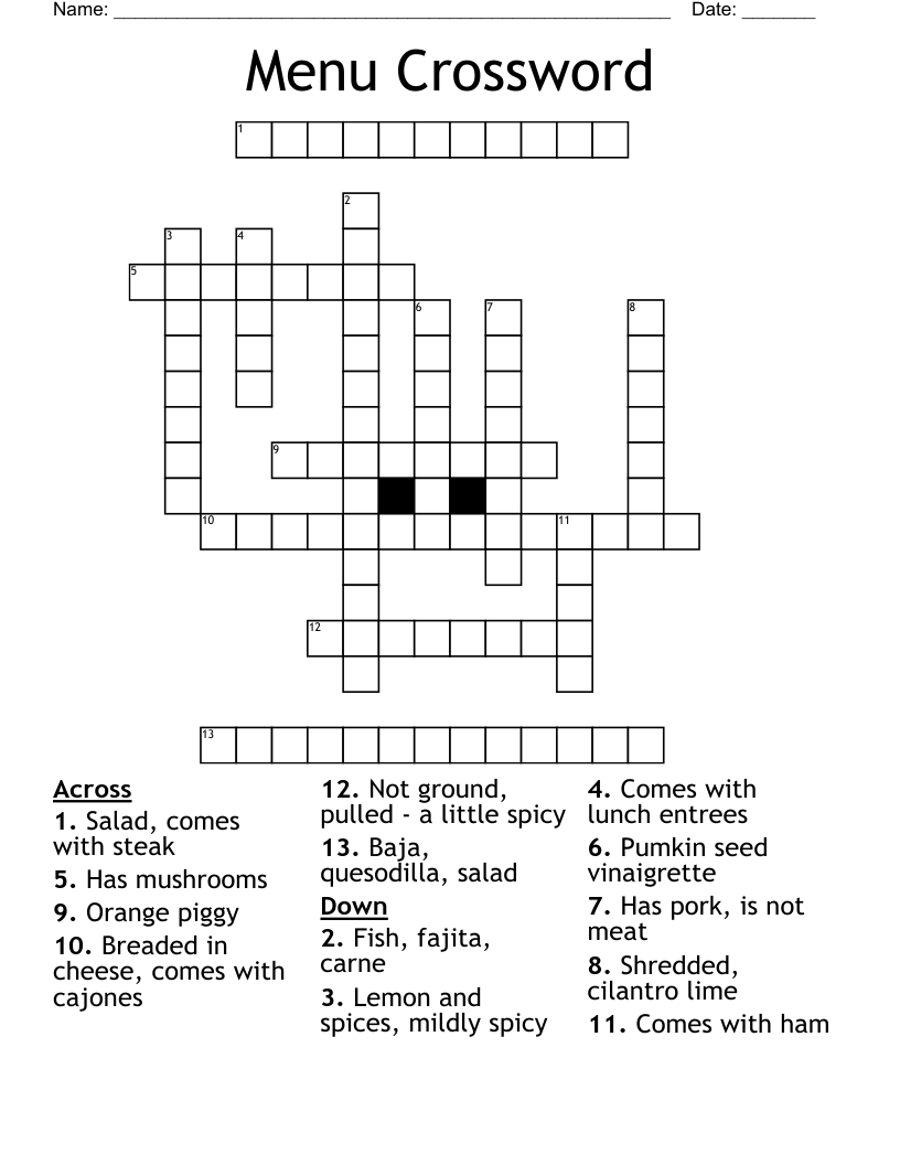 Menu Crossword WordMint
