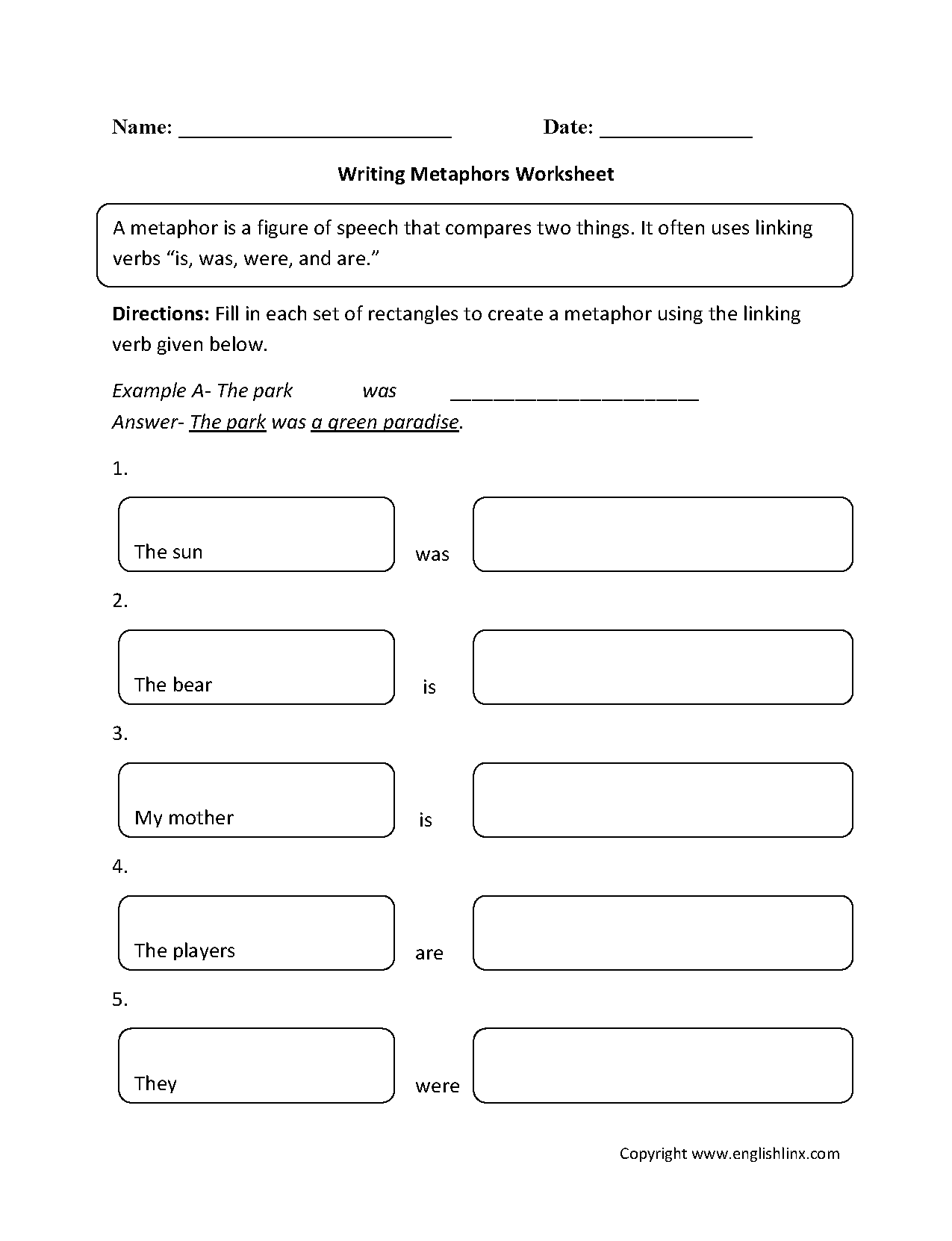 Metaphors Worksheets Free Figurative Language Practice Metaphors Worksheets Free Figurative Language Practice