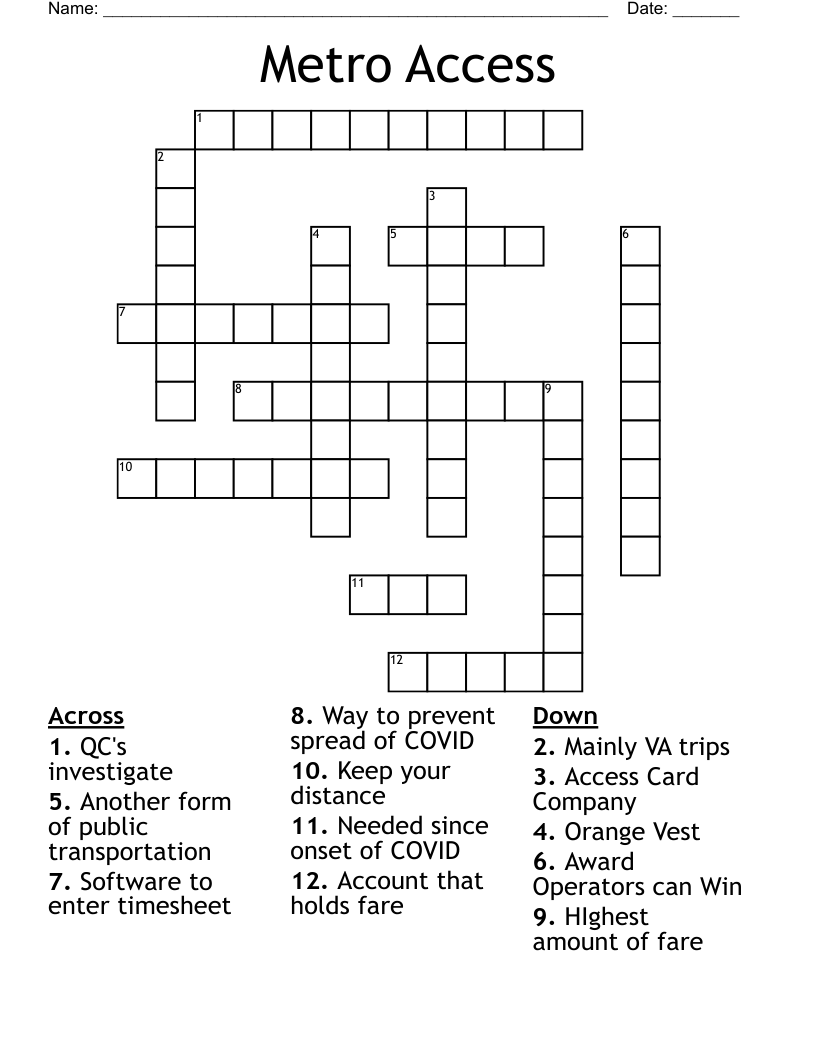 Metro Access Word Search WordMint