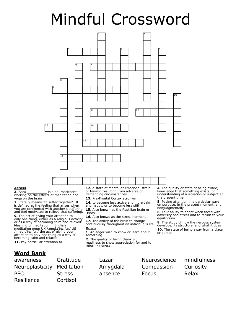 Mindful Crossword WordMint