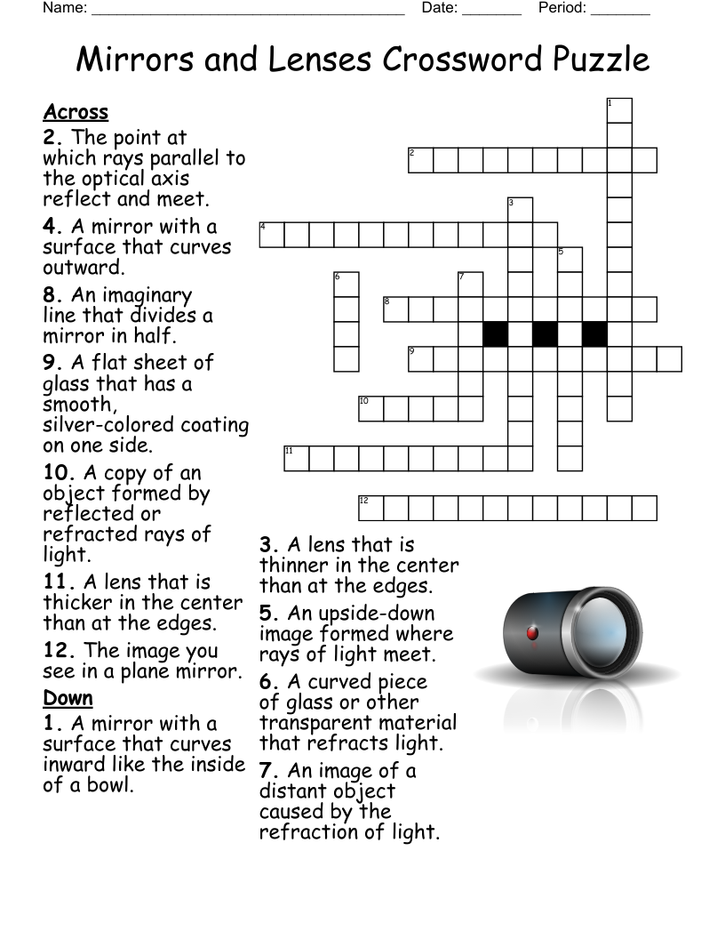 Mirrors And Lenses Crossword Puzzle WordMint