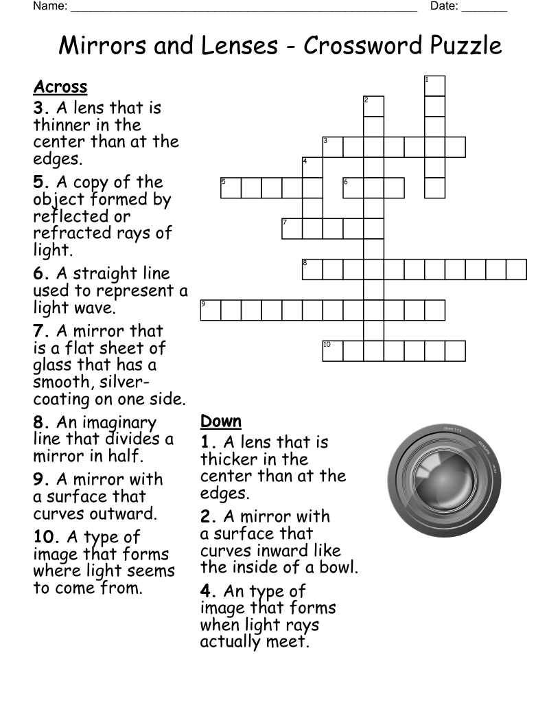 Mirrors And Lenses Crossword Puzzle WordMint