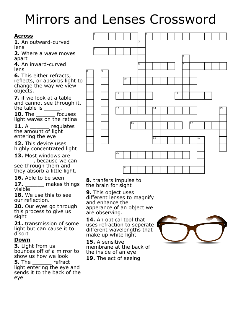 Mirrors And Lenses Crossword WordMint Mirrors And Lenses Crossword WordMint