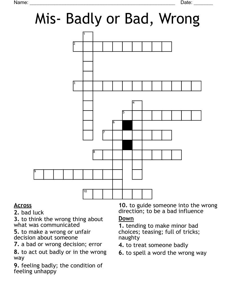 Mis Badly Or Bad Wrong Crossword WordMint Mis Badly Or Bad Wrong Crossword WordMint