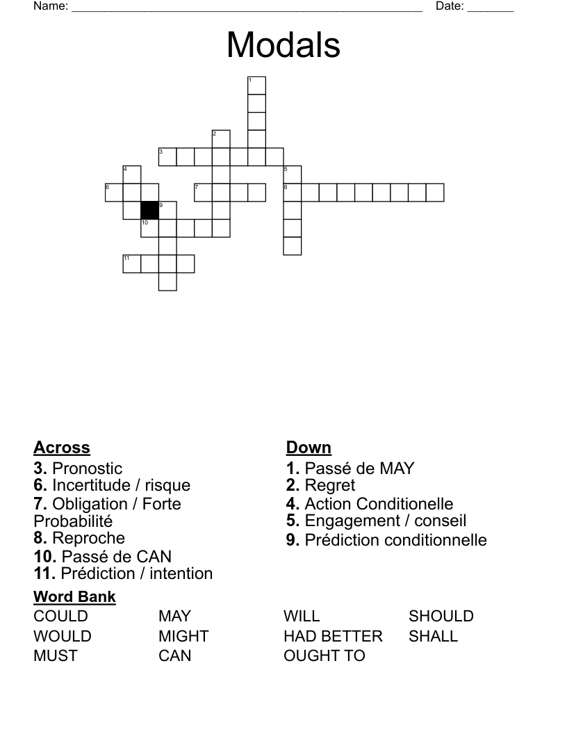 Modals Crossword WordMint
