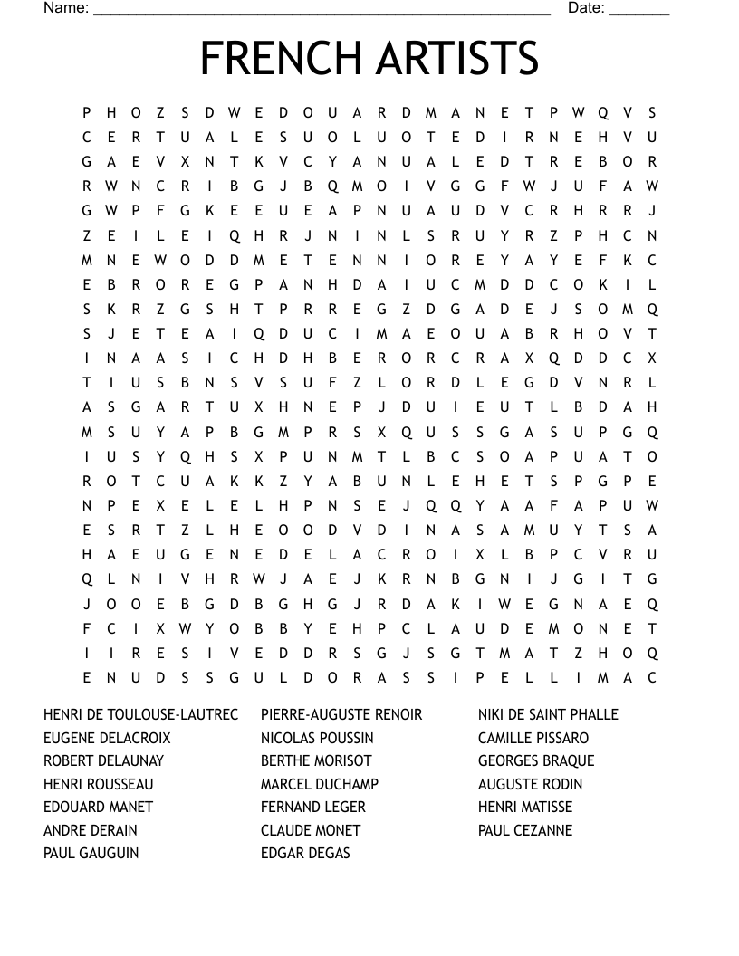 Mouvements D art Word Search WordMint