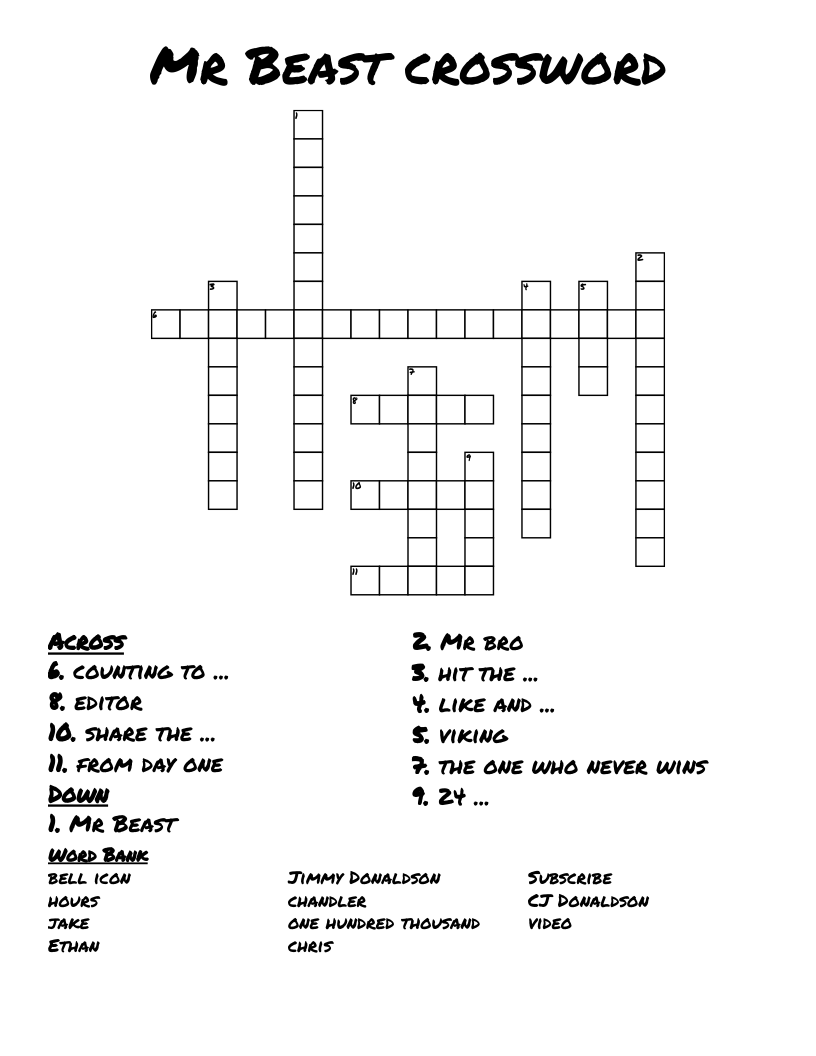 Mr Beast Crossword WordMint
