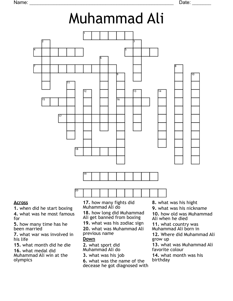 Muhammad Ali Word Search WordMint