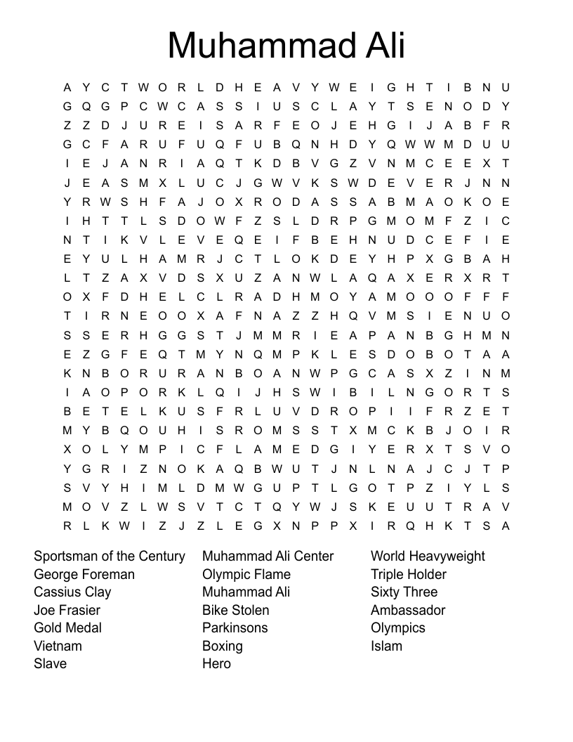 Muhammad Ali Word Search WordMint
