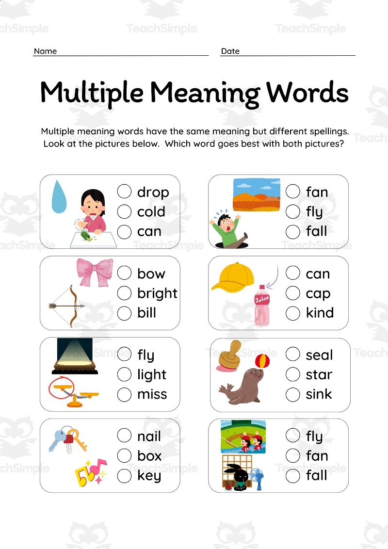 Multiple Meaning Words Vocabulary Worksheets Flexible Grades By Teach Simple Multiple Meaning Words Vocabulary Worksheets Flexible Grades By Teach Simple