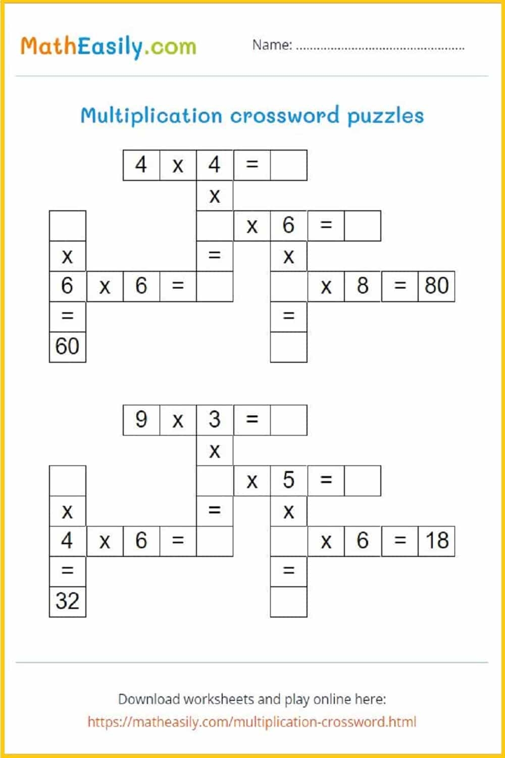 math crossword puzzles printable math crossword puzzles printable