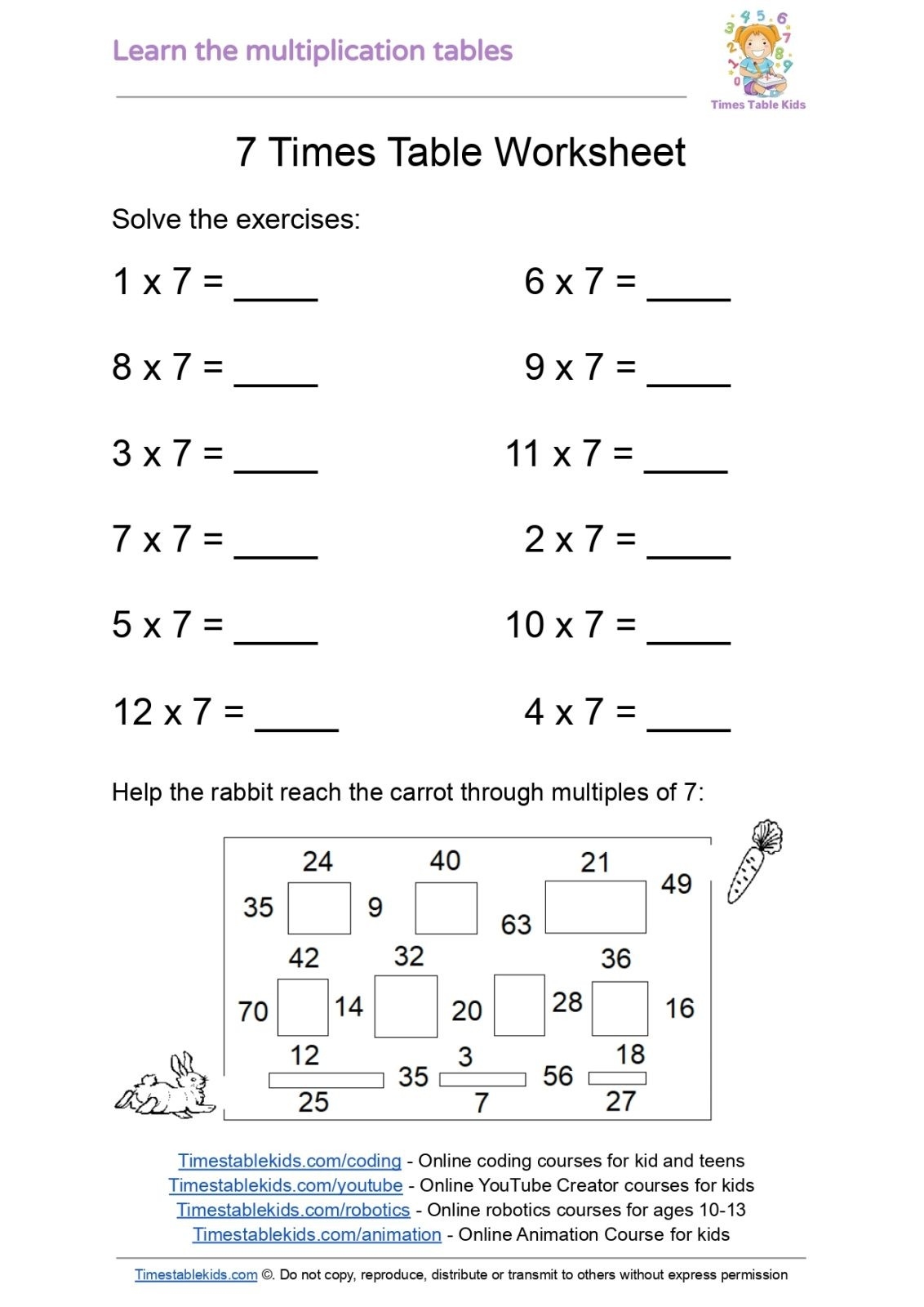 Multiplication Tables Worksheets Times Tables Kids