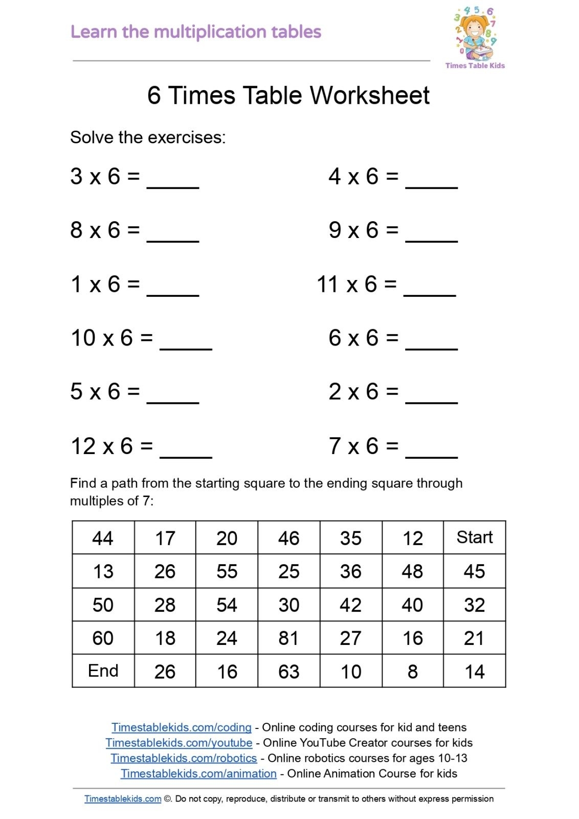 Multiplication Tables Worksheets Times Tables Kids