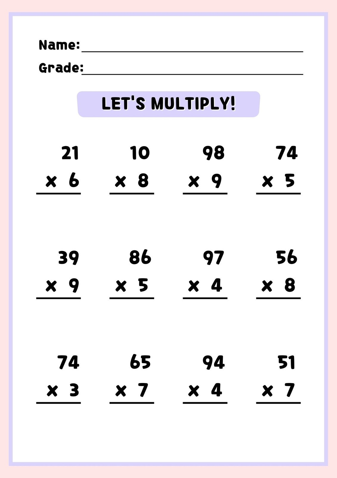multiplication worksheet printable