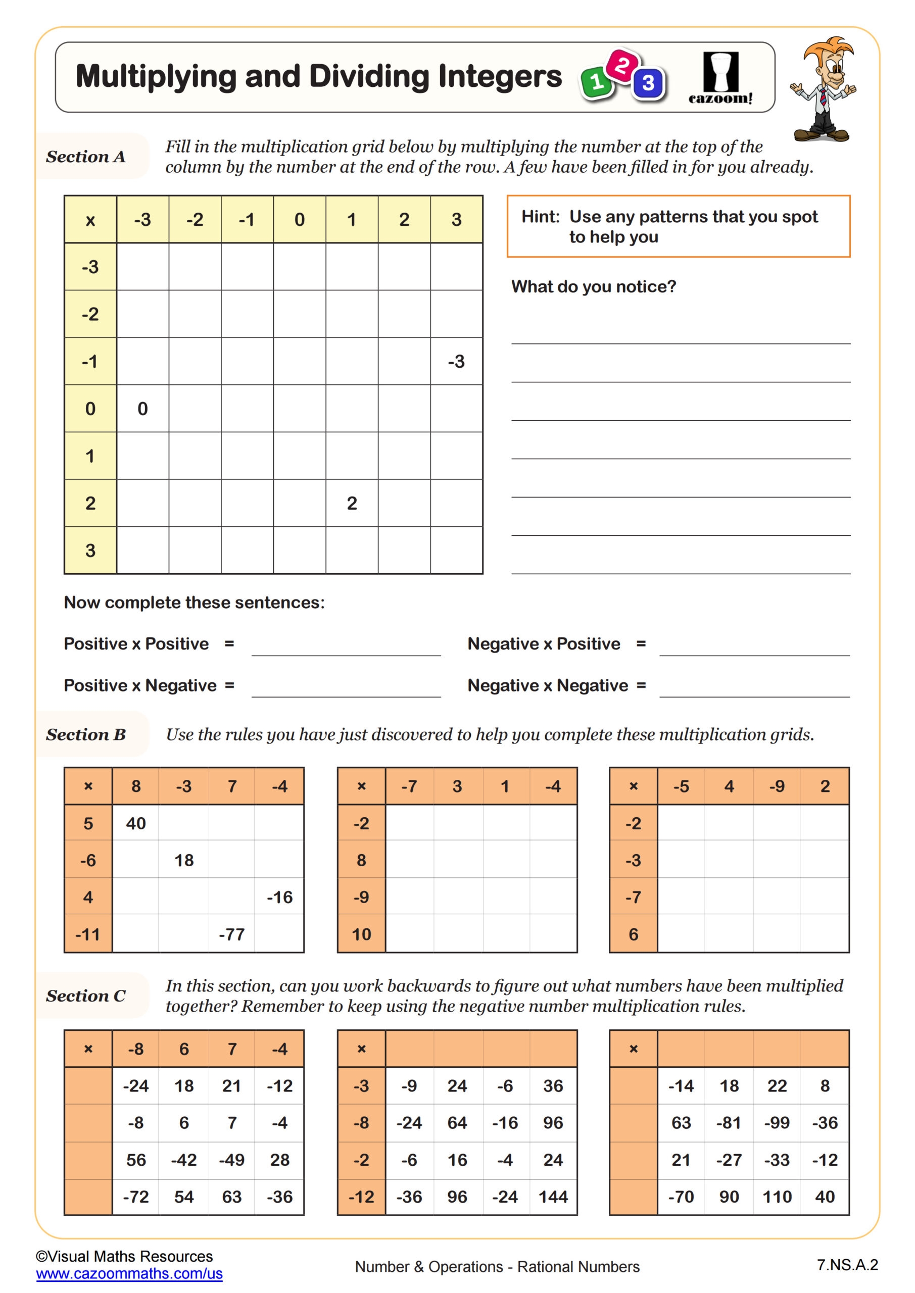 Multiplying And Dividing Integers Worksheet Fun And Engaging 7th Grade PDF Worksheets Cazoom Math