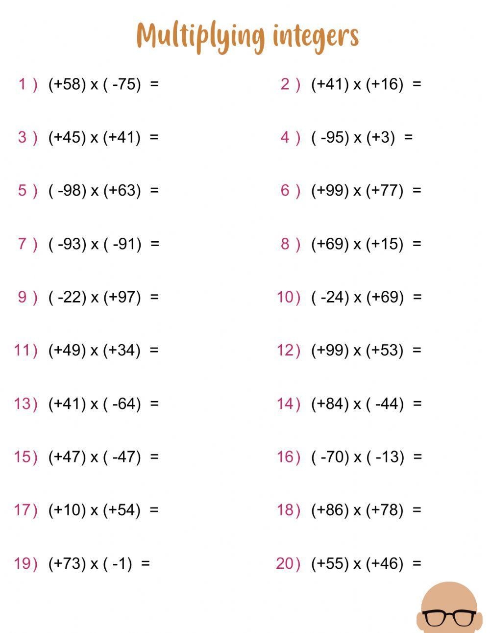 Multiplying And Dividing Integers Worksheet Worksheets Library