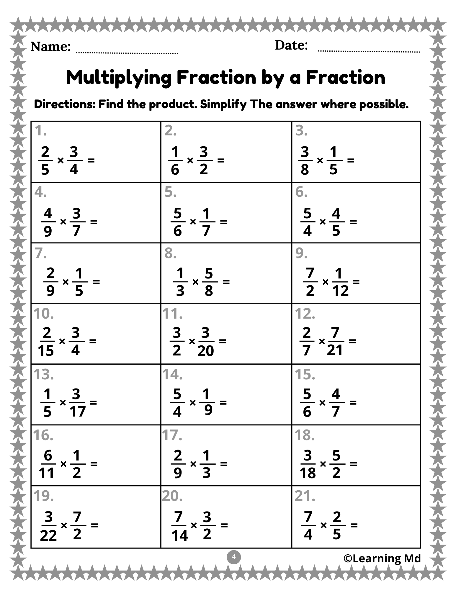 multiplying fractions by fractions worksheet