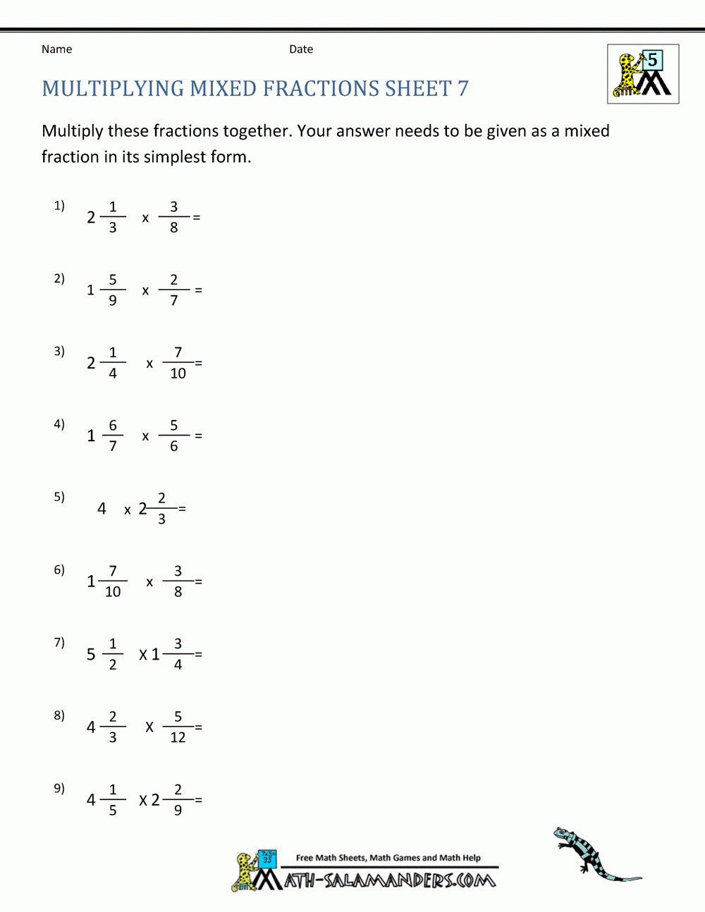 Multiplying Mixed Fractions