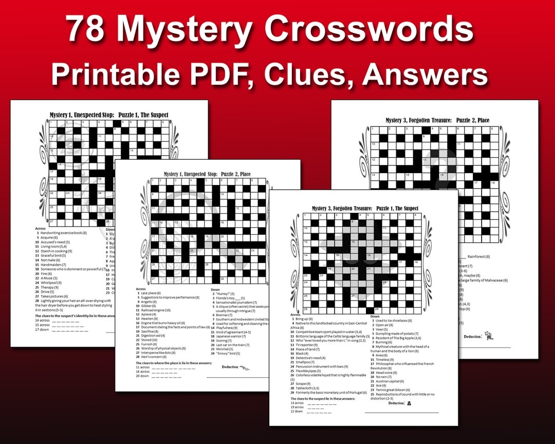 Murder Mystery Crossword Puzzles 78 Detective Games instant Download Etsy