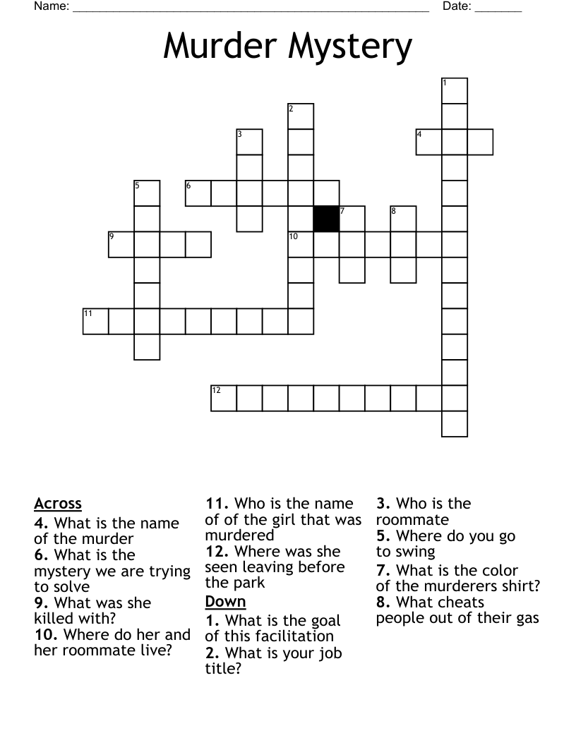 Murder Mystery Crossword WordMint