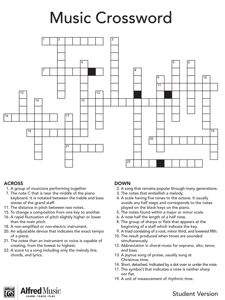 Music Crossword Puzzle Activity Music Crossword Puzzle Activity