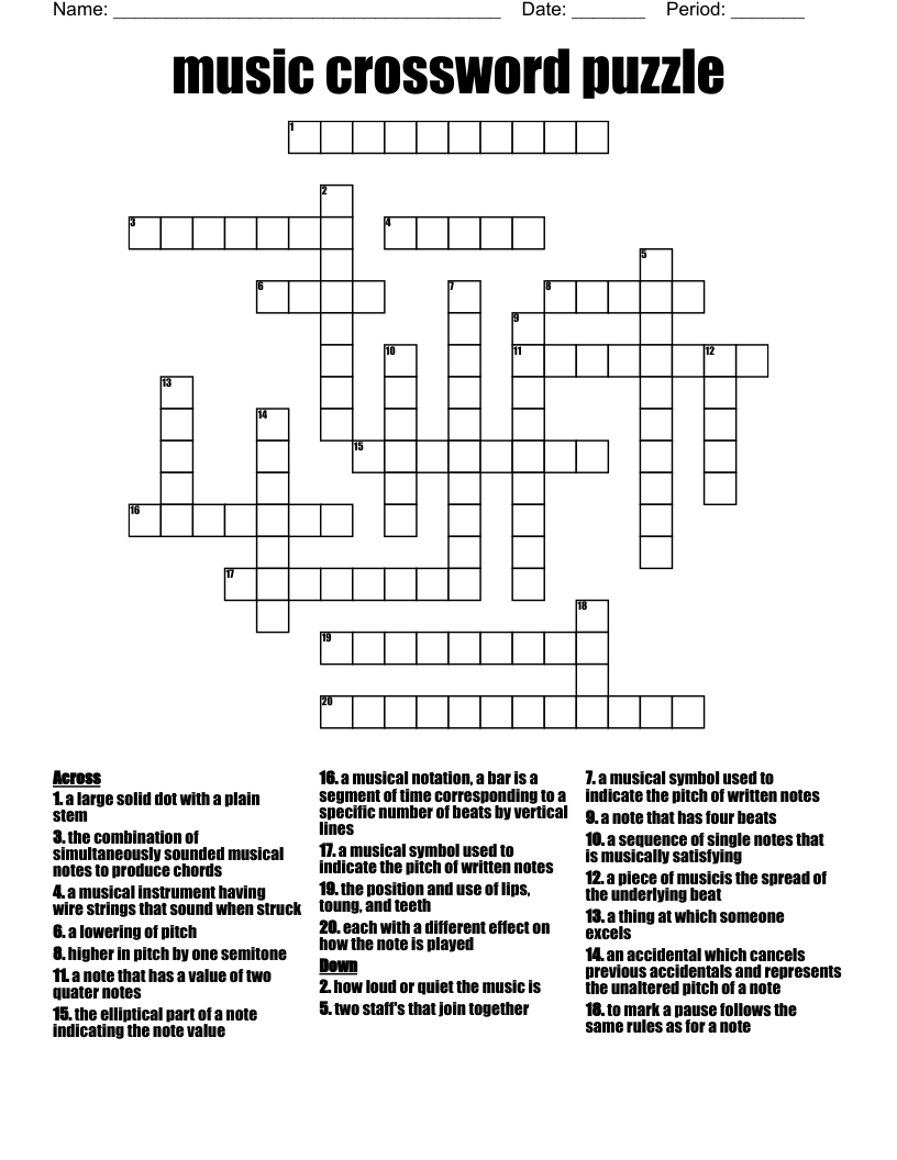 Music Crossword Puzzle WordMint