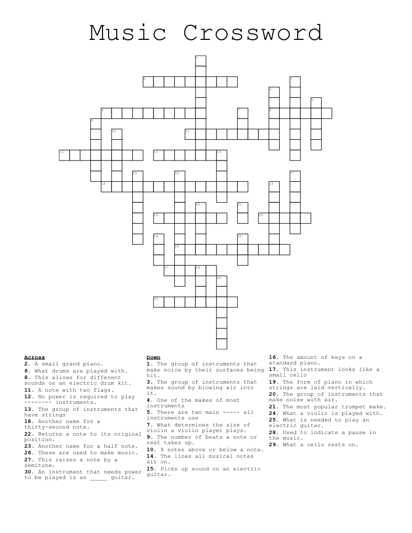 Music Crossword WordMint