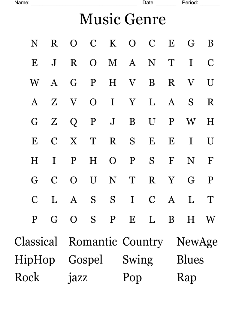 Music Genre Word Search WordMint