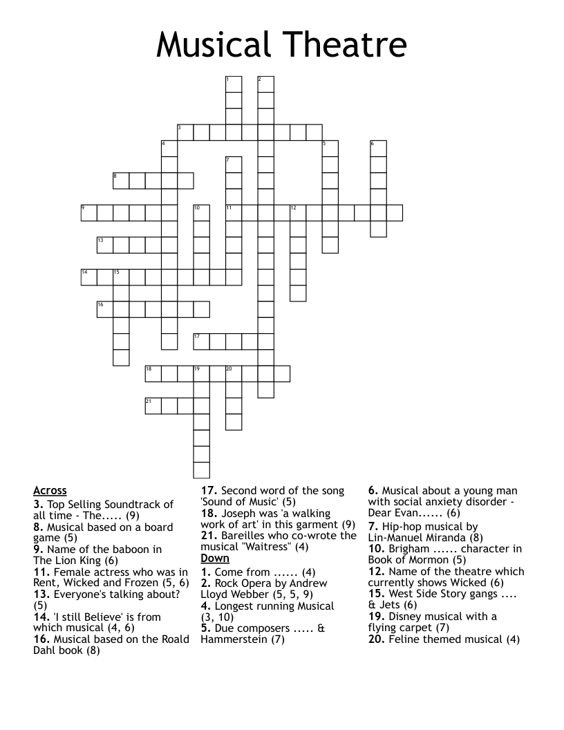 Musical Theatre Crossword WordMint