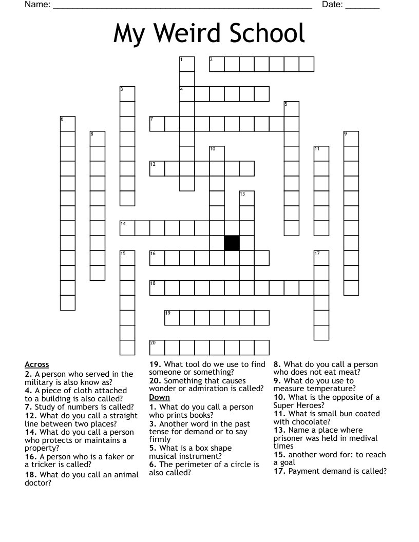 My Weird School Crossword WordMint