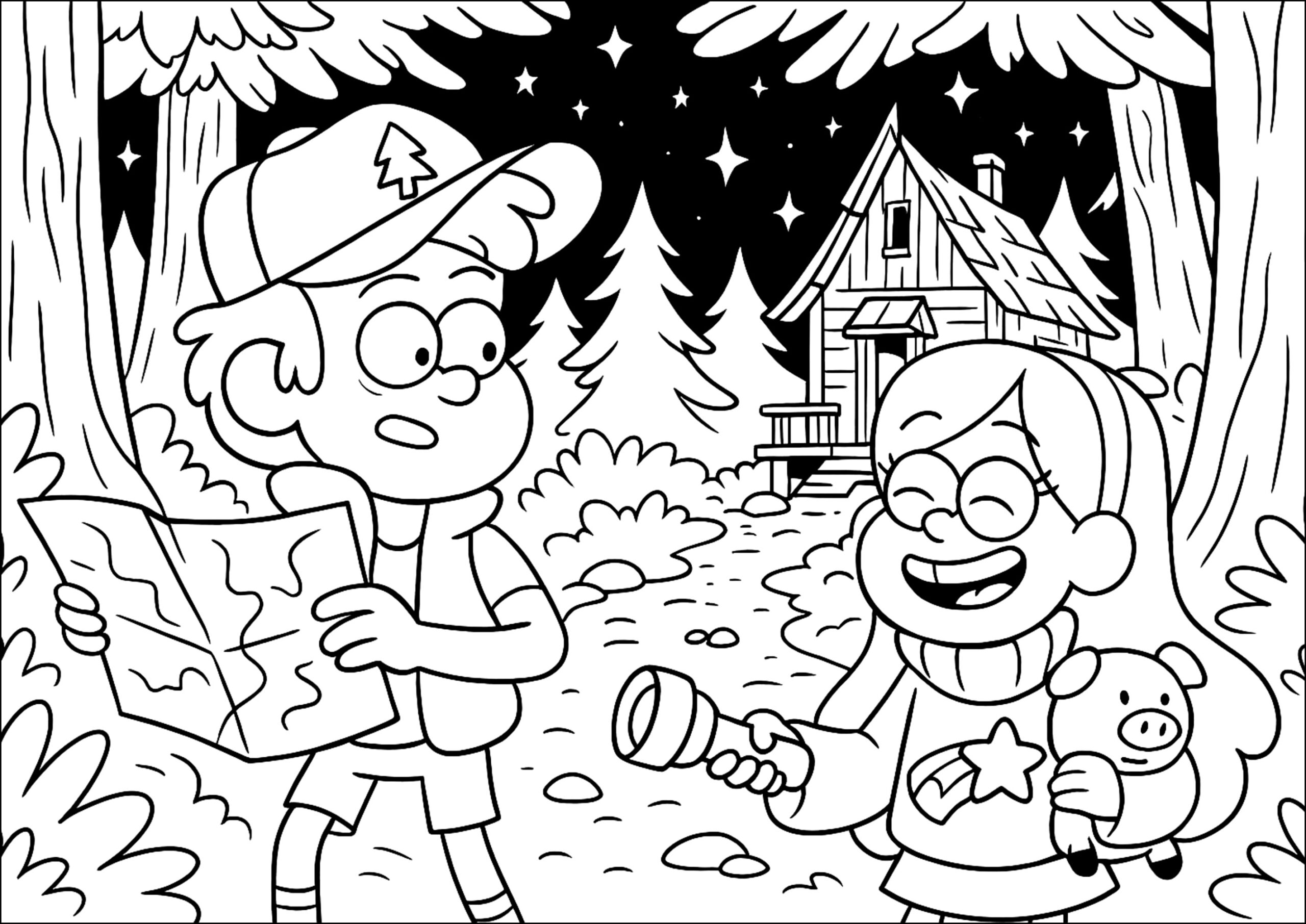 Mysterious Adventure With Dipper And Mabel Gravity Falls Coloring Pages