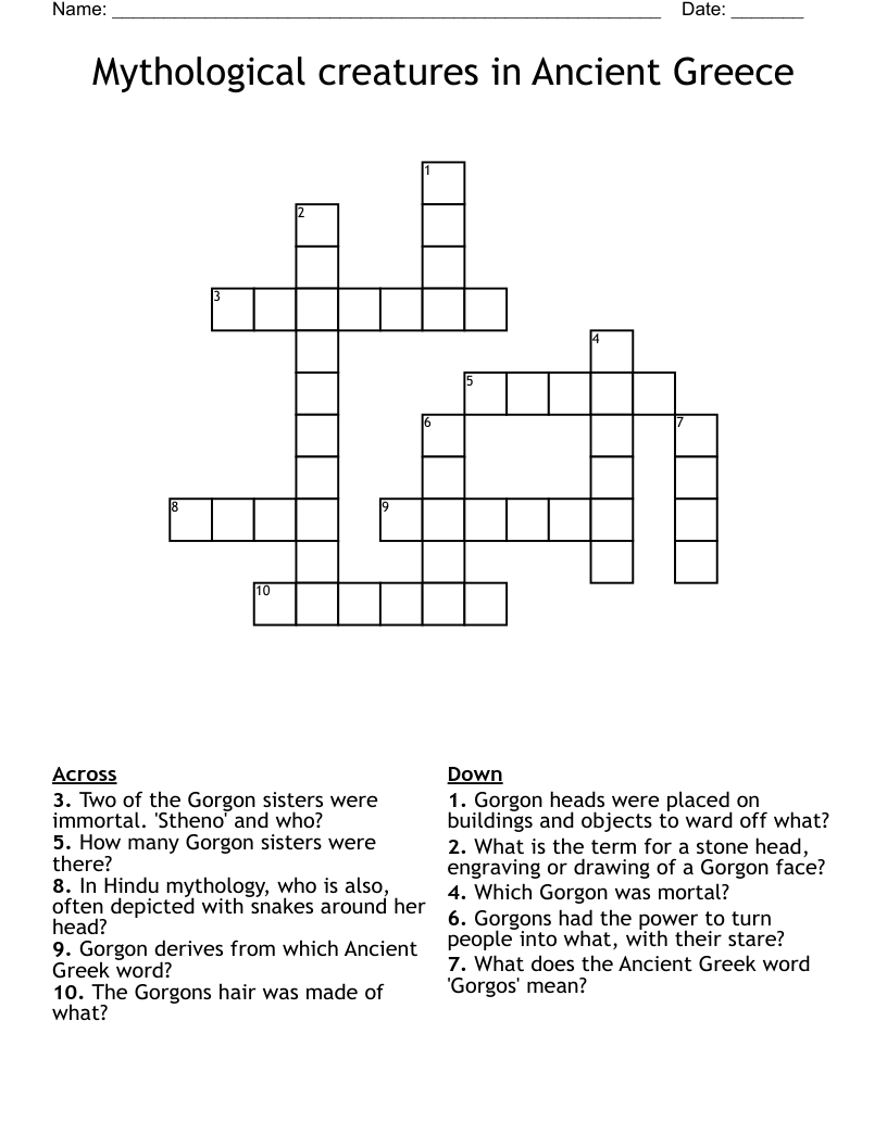 Mythological Creatures In Ancient Greece Crossword WordMint Mythological Creatures In Ancient Greece Crossword WordMint